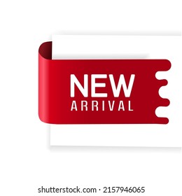 New arrival banner design. Label banner template with new arrival announcing message icon. Vector illustration new arrival sign.