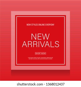 New Arrival Banner with Red Abstract Vector Background.