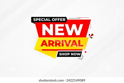 New Arrival banner template design. product label background design. New Arrival label For web and social media, new product background, product poster sign. Simple and modern vector illustration.