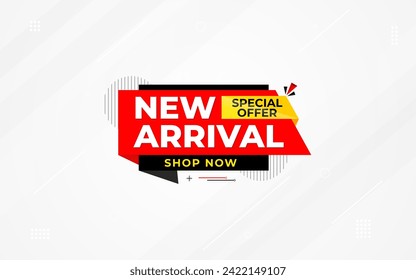 New Arrival banner template design. product label background design. New Arrival label For web and social media, new product background, product poster sign. Simple and modern vector illustration.