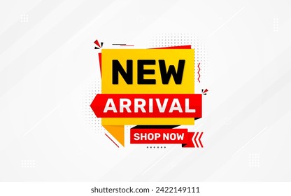 Diseño de la plantilla de banner de llegada nueva. diseño de fondo de etiqueta de producto. Nueva etiqueta de llegada para web y medios sociales, nuevo fondo de producto, cartel de cartel de producto. Ilustración vectorial simple y moderna.