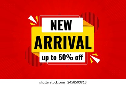 New Arrival banner template design. product label background design. New Arrival label For web and social media, new product background, product poster sign. Simple and modern vector illustration.