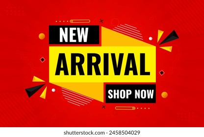 New Arrival banner template design. product label background design. New Arrival label For web and social media, new product background, product poster sign. Simple and modern vector illustration.