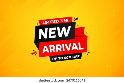 New Arrival banner template design. product label background design. New Arrival label For web and social media, new product background, product poster sign. Simple and modern vector illustration.