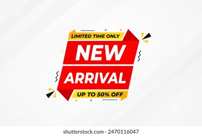 New Arrival banner template design. product label background design. New Arrival label For web and social media, new product background, product poster sign. Simple and modern vector illustration.