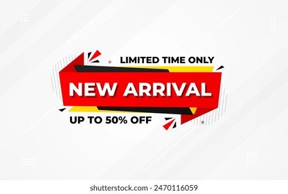 New Arrival banner template design. product label background design. New Arrival label For web and social media, new product background, product poster sign. Simple and modern vector illustration.