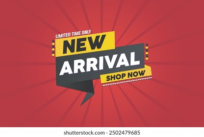 New Arrival banner template design. New Arrival label For web and social media banner, new product background, product poster sign. Simple and modern vector illustration.