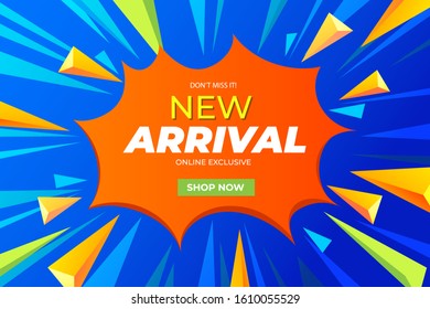 New arrival banner template in yellow and blue colors,