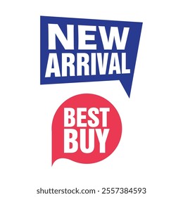 New arrival and best buy tags. Business sticker, label, badge icon set. Flat vector sign and symbol advertising logo  on white background.