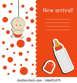 New arrival card (baby shower), invitation, vector illustration. Place any text here. Elements are removable