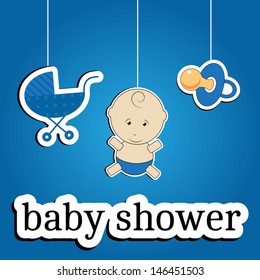 New arrival card (baby shower), invitation, vector illustration. Elements are removable