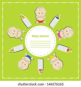 New arrival card (baby shower), invitation, vector illustration.