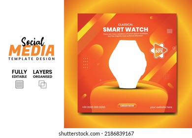 New arrival Classic smart watch social media banner post design template for selling.