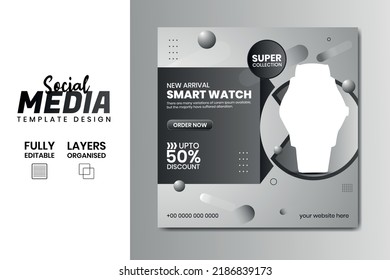New arrival Classic smart watch social media banner post design template for selling.