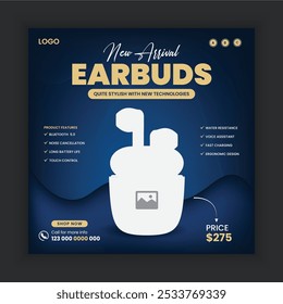 New arrival earbud product social media post banner template