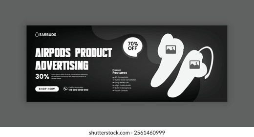 New arrival earbud product social media cover design template or EarPods web banner and online abs design
