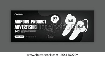 New arrival earbud product social media cover design template or EarPods web banner and online abs design
