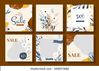 New arrival fashion sale social media ad post, set of editable square illustrations for web and mobile promotions