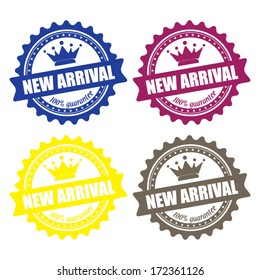 New arrival guaranteed label, sign, stamp and sticker. Vector