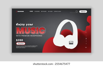 New Arrival Headphone Branding Website Home Page, landing page, web banner User Interface, User Experience Design Template