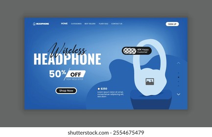 New Arrival Headphone Branding Website Home Page, landing page, web banner User Interface, User Experience Design Template