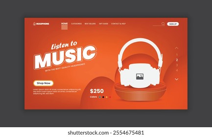 New Arrival Headphone Branding Website Home Page, landing page, web banner User Interface, User Experience Design Template