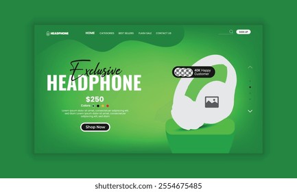 New Arrival Headphone Branding Website Home Page, landing page, web banner User Interface, User Experience Design Template