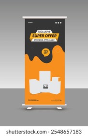 New Arrival Home Appliance roll up banner Design Template and Black Friday Mega Sale presentation banner Design Template
