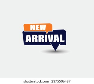 Neuer Anreise-Symbol, Text, Logo in orangefarbener und blauer Form mit grauem Schatten auf der Unterseite