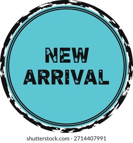 Nueva insignia circular azul claro con borde grunge. Etiqueta de producto fresca para los últimos artículos, existencias recientes y Mercancía recién lanzada. Ideal para el lanzamiento de productos de comercio electrónico y venta minorista