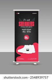 New Arrival Men's Shoe sale roll up banner design or presentation banner design for exclusive sports shoes