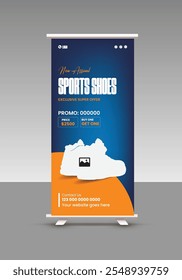 New Arrival Men's Shoe sale roll up banner design or presentation banner design for exclusive sports shoes