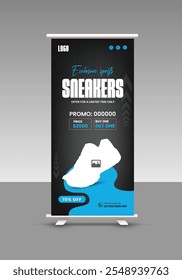 New Arrival Men's Shoe sale roll up banner design or presentation banner design for exclusive sports shoes