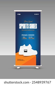 New Arrival Men's Shoe sale roll up banner design or presentation banner design for exclusive sports shoes