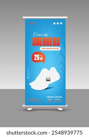 New Arrival Men's Shoe sale roll up banner design or presentation banner design for exclusive sports shoes