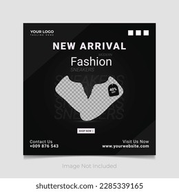 New arrival modern fashion sneakers sale post and social media banner vector template.