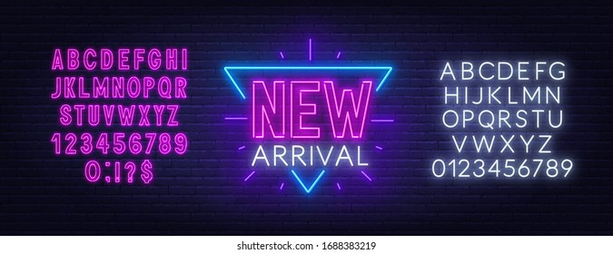 New Arrival Neon Sign On Dark Background.