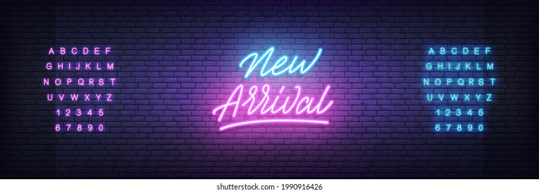 New Arrival neon template. Glowing neon lettering New Arrival sign