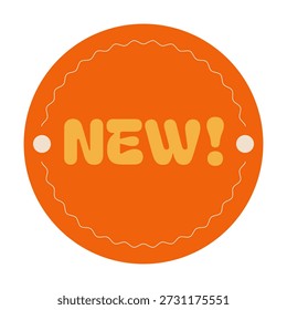 New arrival orange circular sticker illustration. Fresh product. Recently added item promo. Ecommerce update. Label isolated. Marketing badge. Promotional emblem. Advertising tag. Bold typography