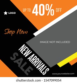 New arrival post with orange background social media template to promote your brand and advertise on different social media channels. Show sale, offers and discount with these creative designs