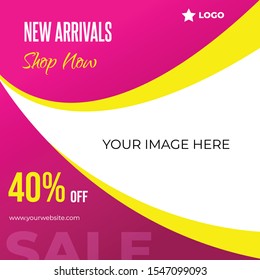 New arrival post with pink background social media template to promote your brand and advertise on different social media channels. Show sale, offers and discount with these creative designs