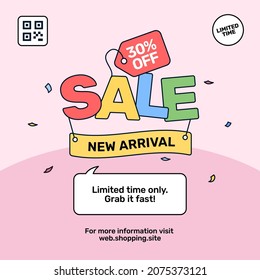 New arrival product sale online shop social media poster campaign with flat outline style vector illustration