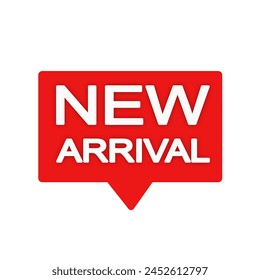 New Arrival in red rectangle shape for promotion, marketing design. Flat vector illustration.