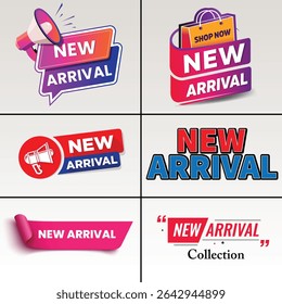 Conjunto de novos distintivos de venda de chegada - Projeto vetorial para compras e promoções de marketing