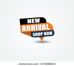 New Arrival shop now vector shape, logo, icon design with bottom shadow 