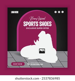  New arrival sports shoe social media post banner template, sneakers online post banner ad ideas social media post template, new collection of square banner template for shoe sale or web post template