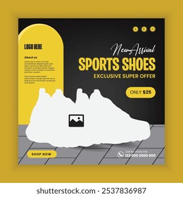  New arrival sports shoe social media post banner template, sneakers online post banner ad ideas social media post template, new collection of square banner template for shoe sale or web post template