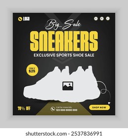  New arrival sports shoe social media post banner template, sneakers online post banner ad ideas social media post template, new collection of square banner template for shoe sale or web post template