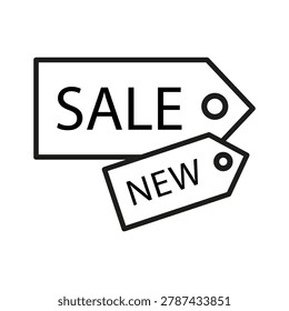 New arrival sticker black vector icon features recent sale promotion. Visualizes fresh marketing deals for retail stores.