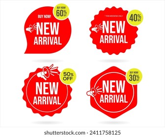 New Arrival Sticker Tag Or Banner With Megaphone Vector Illustration